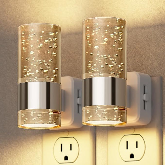 Briignite Night Light, 2 Pack Dimmable Night Lights Plug into Wall, Bubble Night Light with 0-100 LM Adjustable Brightness, Automatic Night Lights with Dusk to Dawn Sensor, for Bathroom Hallway