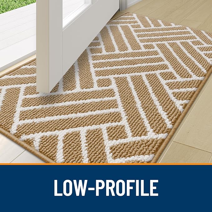 OLANLY Indoor Door Mat, 36x24 Inch, Dirt Resistant and Absorbent, Non-Slip Rubber Backing Floor Mats, Easy Clean Low-Profile Doormat for Entryway, Front Door, and Inside Entrance, Beige