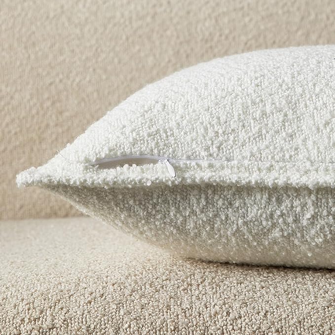 JUSPURBET White Decorative Pillow Covers 22x22 Set of 2 Throw Pillow Covers for Couch Sofa Bed Cozy Boucle Textured Cushion Covers Cases with Hidden Zipper for Living Room Home Decor