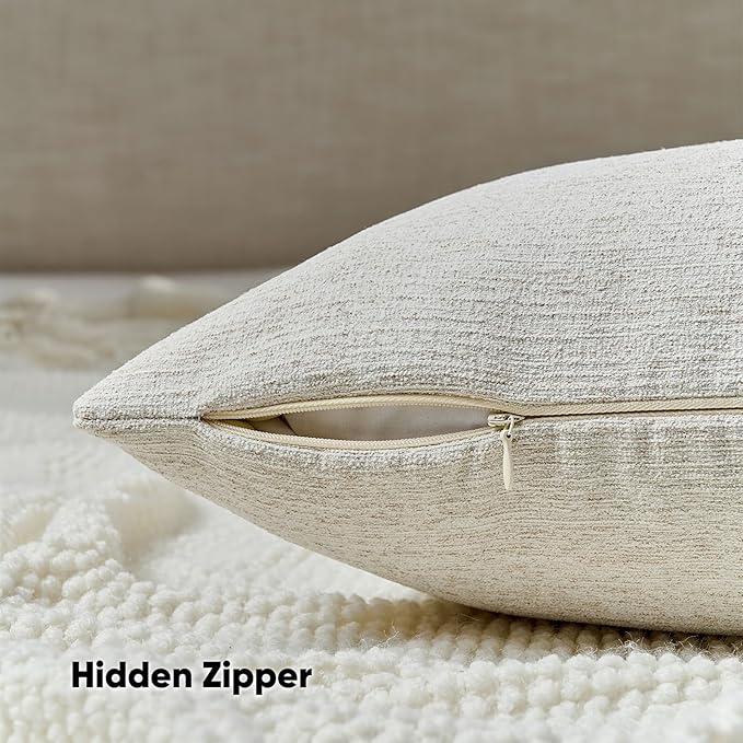 HAUSSY Natural White Wood Throw Pillow Covers 12x20 Inch Set of 2,Boho Decorative Faux Linen Lumber Throw Pillows Cozy Farmhouse Accent Cushion Covers,Home Decor for Couch Sofa Bed Living Room