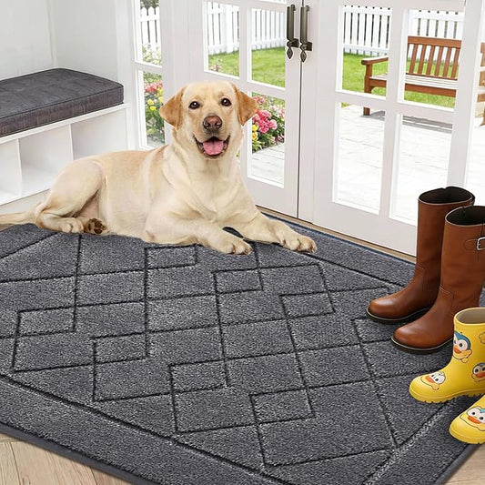 REFETONE Dirt Trapper Door Mat 36" x 60", Washable Indoor Doormat Rubber Backing Non Slip, Resist Dirt and Absorbent Entrance Mat, Low Profile Inside Floor Mats for Front Back Door and Entryway, Grey