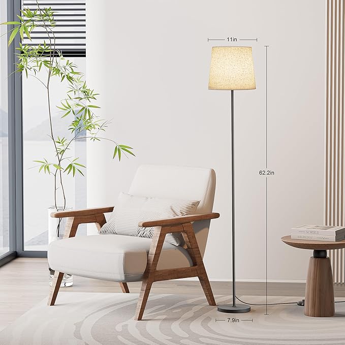 SIBRILLE Floor Lamp with Linen Shade - 62" Dimmable LED Standing Lamp with Remote Control, 9W E26 Bulb Included, 3000-6000K, Modern Floor Reading Light for Bedroom Living Room Office Corner, Black
