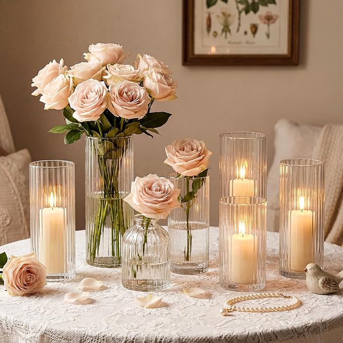 24 Pcs Cylinder Vases Set for Centerpieces, 6/8/10 Inch Tall Clear Glass Vase, Hurricane Floating Candle Holder for Wedding Table Decor, 2.5''/2.7''/3.3''' Diameter (2.7'' X 5.9'',7.9'',9.8'')
