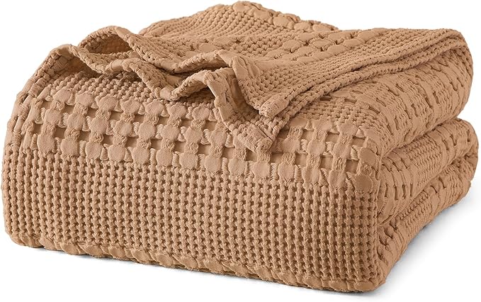 PHF 100% Cotton Waffle Weave Blanket Twin Size for Bed, Soft Lightweight & Breathable, All-Season Comfort, 300 GSM Luxury Aesthetic Blanket for Home Decor, 66"x90", Clay
