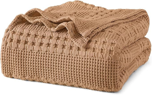 PHF 100% Cotton Waffle Weave Blanket Twin Size for Bed, Soft Lightweight & Breathable, All-Season Comfort, 300 GSM Luxury Aesthetic Blanket for Home Decor, 66"x90", Clay
