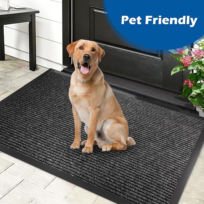 48" x 36" (4' x 3') Front Door Mat | Heavy Duty Indoor Outdoor Doormat | Non-Slip Rubber Backing | Low Profile Welcome Mat for Entryway for Home, Office & High Traffic Areas, Dark Gray
