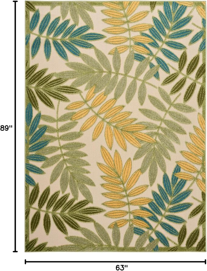 Nourison Home Aloha Green Multicolor 5'3" x 7'5" Area Rug - Easy Clean, Non Shedding, Bed Room, Living Room, Dining Room, Kitchen (5' x 8')