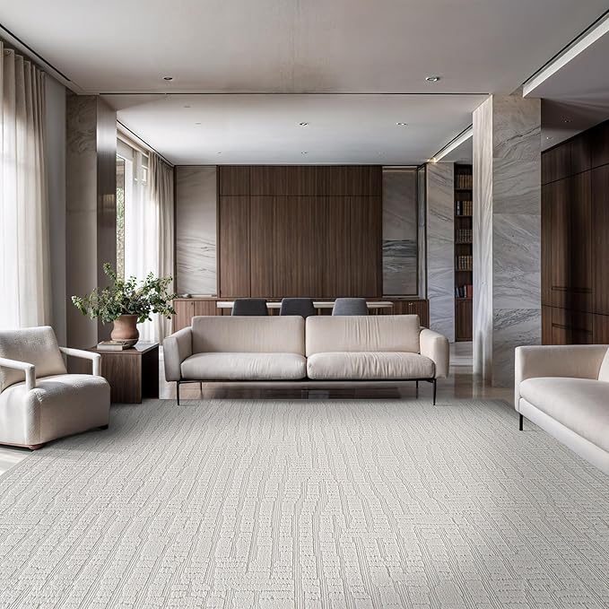 Luul Home Modern Micro Loop Indoor Area Rugs for Living Room Bedroom Kitchen Geometric Pebble White 5x7 Luxury Durable Low and High Pile Non-Shedding Stain Resistant Soft Area Carpet 5 x 7