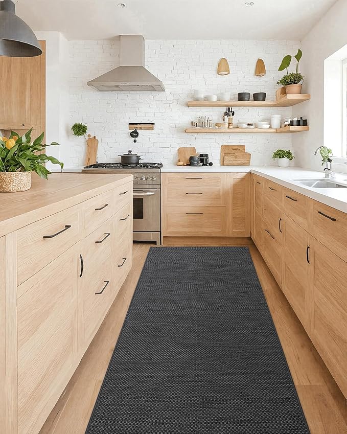 Color&Geometry Kitchen Rugs and Mats Non Slip Washable, Absorbent,Woven Kitchen Runner Rug Easy to Clean Kitchen Floor Mats for in Front of Sink, Laundry Room, Hallway, 24''x83'', Dark Grey