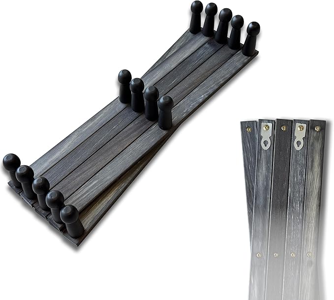Expandable Wooden Coat Rack Hanger - Large Accordion Hanger with Expanding Pegs | Hand Made Rustic Wooden Hat Rack for Wall | Hang Coat, Jacket, Hat – 14 Hook, Distressed Black