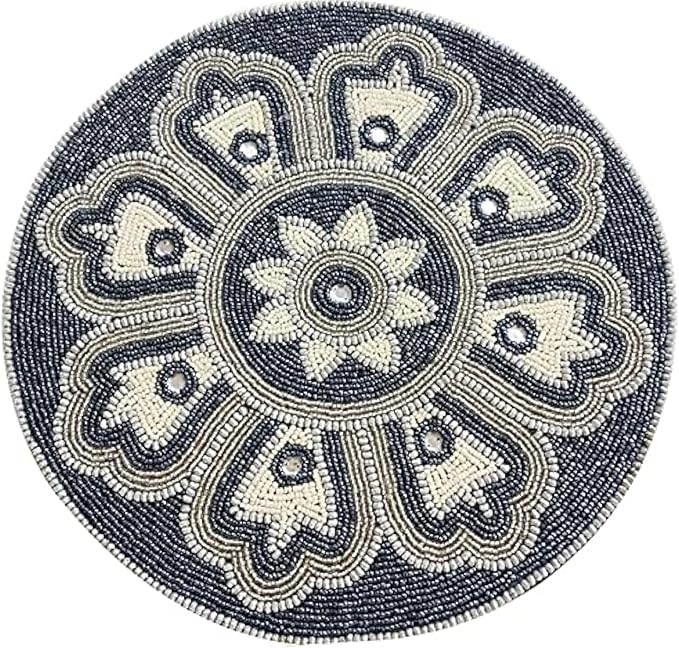 Beaded Placemats for Dining Table Dia 13 inches- Charcoal Tonal Combo,Beaded Placemats Round for Gathering, Thanksgiving - Occasional Decoration and Family Parties Celebrations.Set of 1