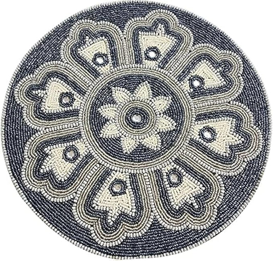 Beaded Placemats for Dining Table Dia 13 inches- Charcoal Tonal Combo,Beaded Placemats Round for Gathering, Thanksgiving - Occasional Decoration and Family Parties Celebrations.Set of 1
