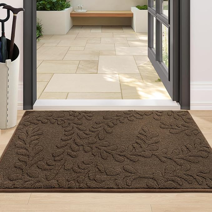 BEQHAUSE Dirt Trapper Door Mats 24”x36”, Non-Slip TPR Backing Dog Doormat, Super Absorbent Welcome Mat for Front Door, Muddy Shoes & Paws, Washable Entry Rugs, Brown
