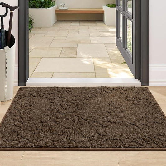 BEQHAUSE Dirt Trapper Door Mats 24”x36”, Non-Slip TPR Backing Dog Doormat, Super Absorbent Welcome Mat for Front Door, Muddy Shoes & Paws, Washable Entry Rugs, Brown