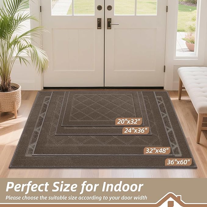BEQHAUSE Dirt Trapper Door Mat 24" x 36", Doormat Non-Slip Entryway Rugs Washable, Dog Door Mat Stain Resistant and Absorbent Welcome Floor Mat for Front Back Door, Mud Wet Shoes & Paws, Light Brown