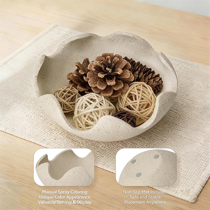 Wavy Decorative Bowl Home Decor- Modern Handicraft Decorative Fruit Bowl for Kitchen Counter, Creative Centerpiece Decor for Entryway Table Coffee Table, Spotted White