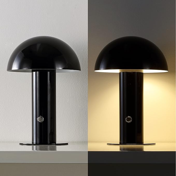 JONATHAN Y JYL7115A Boletus 10.75" Contemporary Bohemian Rechargeable/Cordless Portable Iron Integrated LED Mushroom Table Lamp Modern, Coastal Bedside Desk Nightstand Lamp, Black