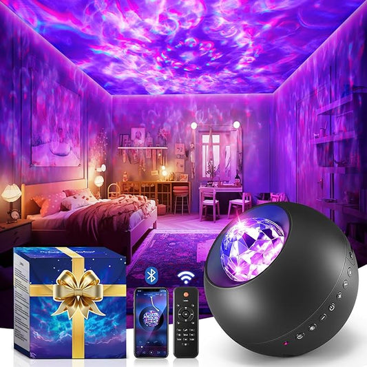 One Fire Galaxy Projector with Gifts Box/240 Lighting Modes/15 White Noise/Bluetooth Music Galaxy Projector for Bedroom Adults,Teen Stuff Room Lighting Bedroom Decor for Teen Girls&Teenage Boy Gifts