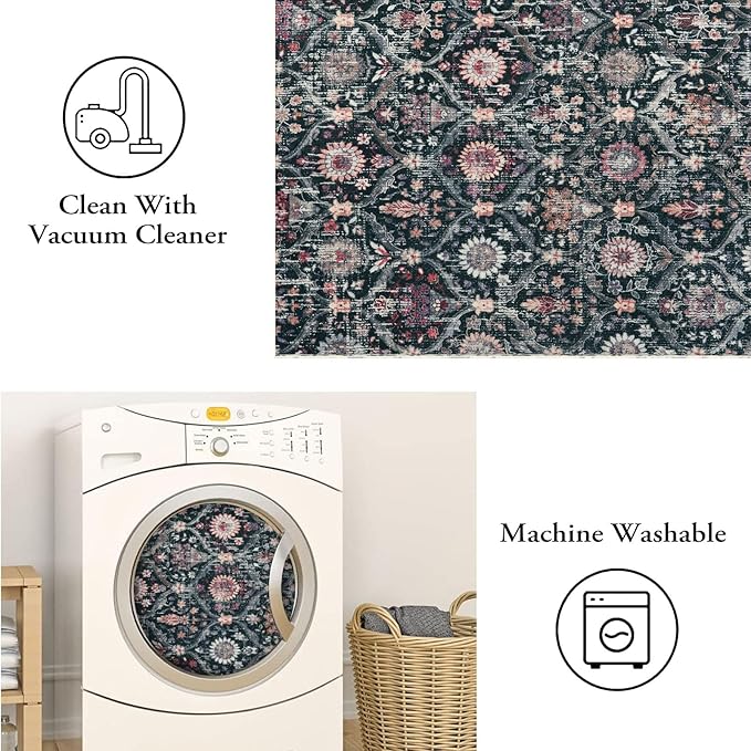 Lahome Kitchen Rugs Non Slip Washable Rugs for Entryway, 2x4 Rug Non-Slip Moroccan Trellis Ultra-Thin Indoor Door Mat Small Carpet for Bathroom Bedroom Entry, Black/Multi
