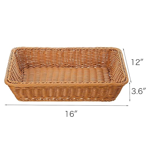 Teng Lang 15.8" Fruit Baskets Wicker Bread Basket, Woven Tabletop Food Fruit Vegetables Serving, Restaurant Serving Basket,Brown(2 PACKS)