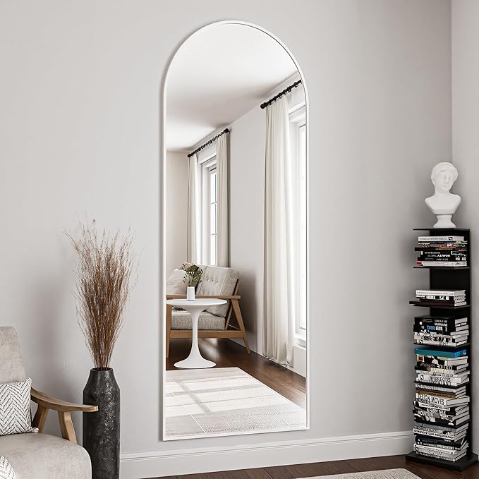OGCAU Full Length Mirror, 65"x22" Arched Full Body Mirror, Hanging, Leaning or Standing, Wall Mounted for Bedroom Living Room, White