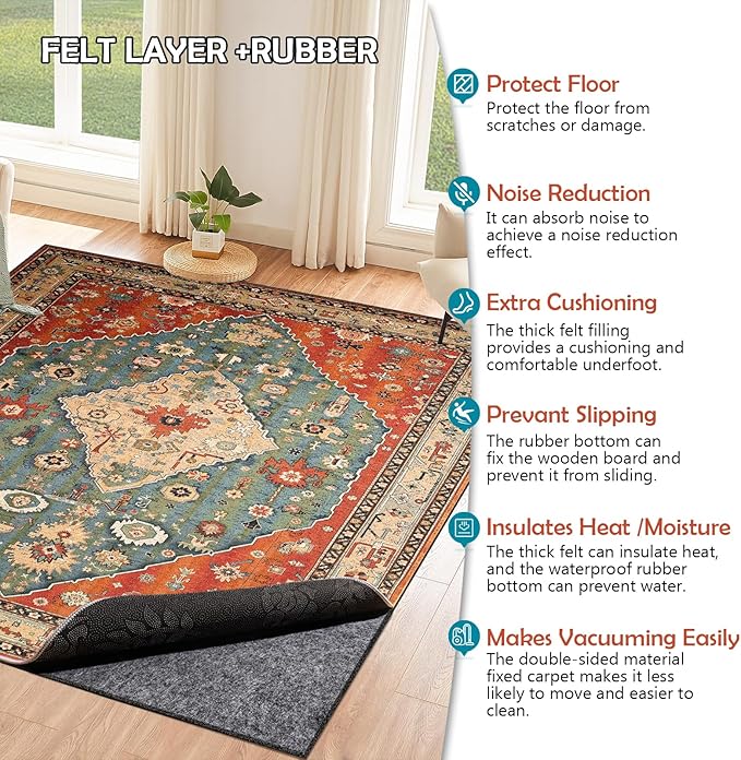 Waterproof Rug Pad, Thick 2x10 Ft Under Area Rug Carpet Pad, Non Slip Rug Pads for All Floors and Hardwood Floors Finishes, Keep Carpets in Place Soft and Prevent Rug from Wrinkling or Buckling