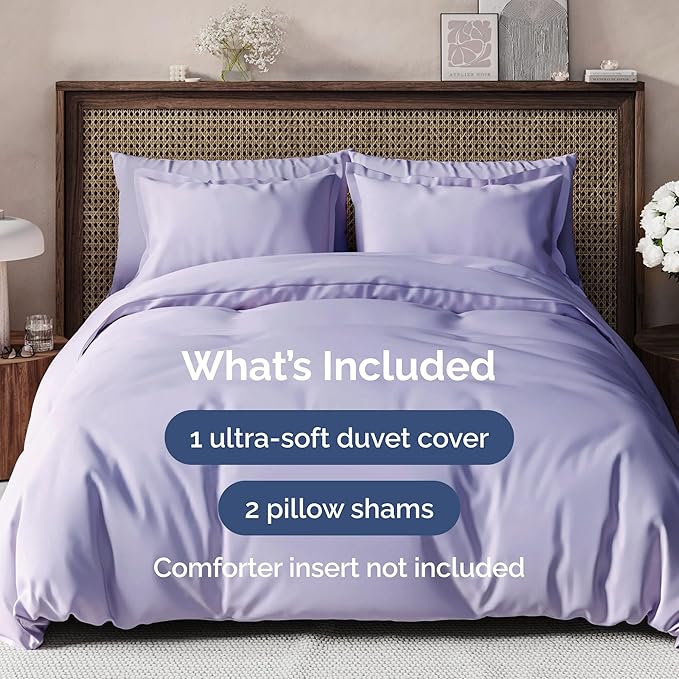 CGK Unlimited Duvet Cover Queen Size Set - Extra Soft Queen Size Duvet Cover 90 x 90 with 2 Pillow Shams - Hotel Quality w/Zipper Closures & Ties - Bedding and Bed Linens Set (Lavender)
