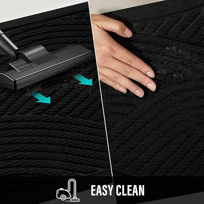 HIYARD Sturdy Front Door Mat, Absorbent Muddy Dirt Resist Welcome Door Mats Outdoor Indoor, Fade Resistant, Non-Slip Backing Entry Mat Low Profile Doormat for Entryway, 29×17, 2 Pack, Black