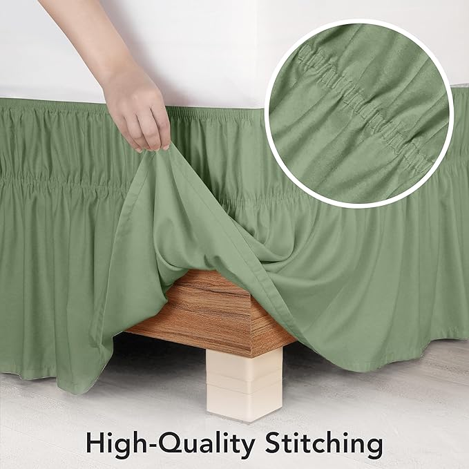 Utopia Bedding Queen Elastic Bed Ruffle - Easy Wrap Around Ruffle - Microfiber Bed Skirt with Adjustable Elastic Belt 16 Inch Tailored Drop - Hotel Quality Bedskirt, Fade Resistant (Queen, Sage)