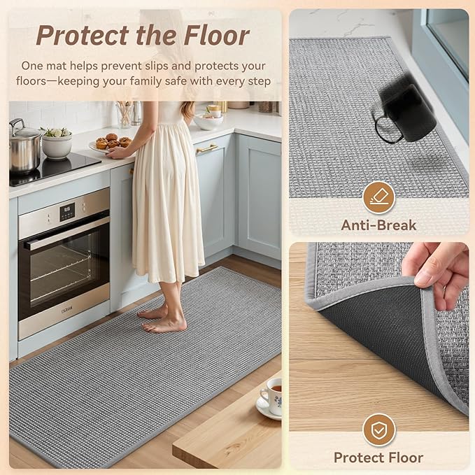 PADOOR Kitchen Rug Sets Non Slip, Washable Kitchen-Mats for Floor Absorbent Runner Rug for Kitchen, Kitchen Floor Mat for Hallway Laundry 17"x30"+17"x47" Grey