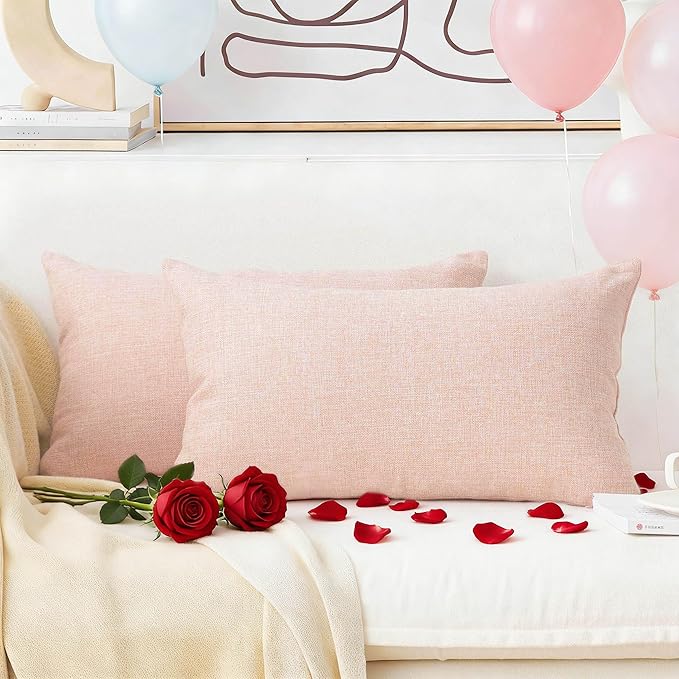 Home Brilliant Pillow Covers 12x20 Decorative Throw Pillow Cover Valentine's Day Rectangular Cushion Cover for Sofa, Oblong, 30 x 50 cm, Set of 2, Baby Pink