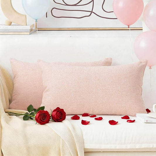 Home Brilliant Pillow Covers 12x20 Decorative Throw Pillow Cover Valentine's Day Rectangular Cushion Cover for Sofa, Oblong, 30 x 50 cm, Set of 2, Baby Pink