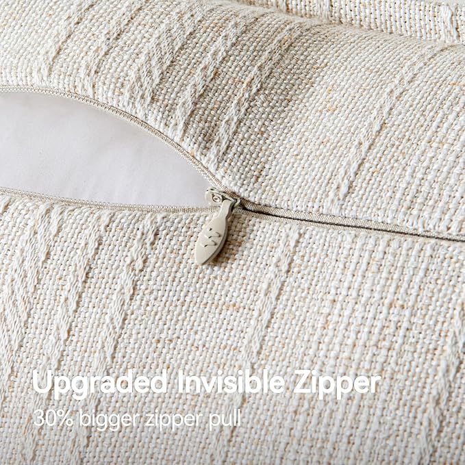a moment Linen Pillow Covers Set of 2,Boho Farmhouse Throw Pillowcases Neutral Textured Decorative Covers for Couch Sofa Bed, Soft Linen Blend Accent Case Cushion Living Room Home Decor 20"x20"Ivory