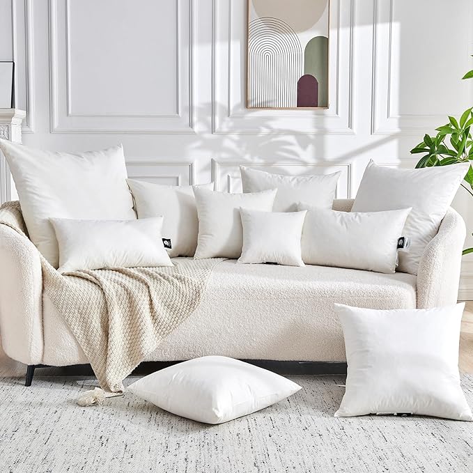 TOPGREEN Feathers Down Throw Pillow Inserts 28x28, Set of 2, 100% Organic Cotton Shell, Soft Decorative Euro Pillow Insert for Living Room Sofa, Couch, or Bed (White)