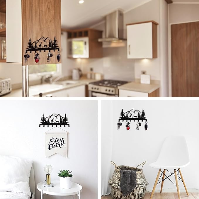 Keys Hooks for Wall, Metal Deers Hooks, 8 hooks, Christmas Decor Deer Wall Metal Decor, Mountain Forest Wall Mount Hanger Rack for Entryway Front Door Kitchen Hallway Garage Mudroom Office (Deer)
