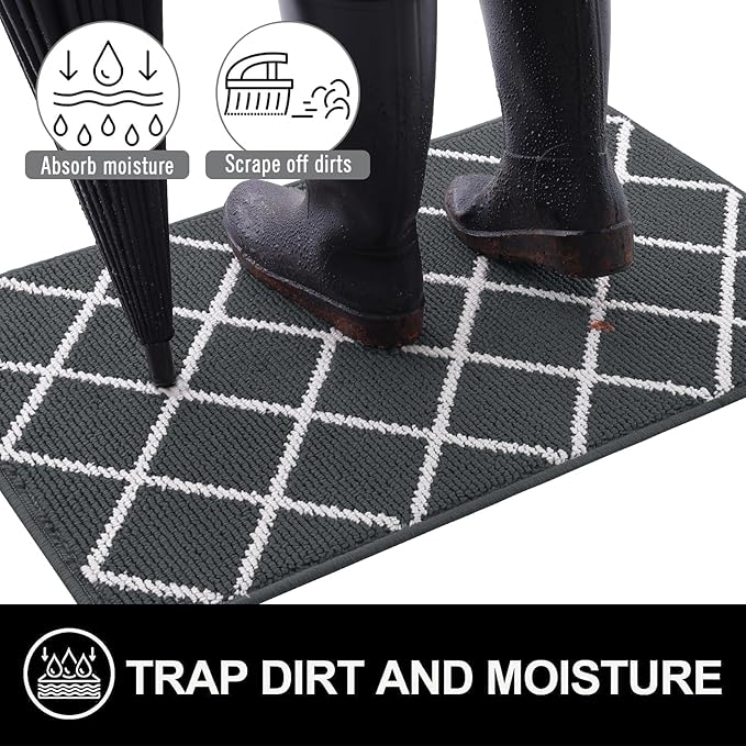 Finchitty Indoor Door Mat, Dirt Resistant and Absorbent, Low-Profile, Non-Slip, Washable Inside Floor Mats for Front Door, Back, and Entrance, 48" x 32", Charcoal