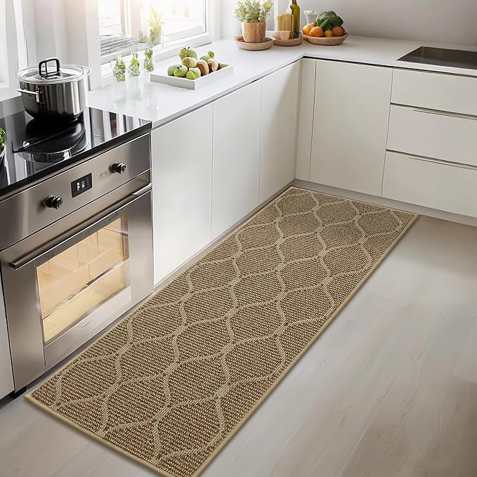 COSY HOMEER Kitchen Rug Non Slip Washable 24"x48", Absorbent Kitchen Mats for Floor, Runner Rugs for Kitchen Floor, 100% Polypropylene Kitchen Sink Rug (Beige)