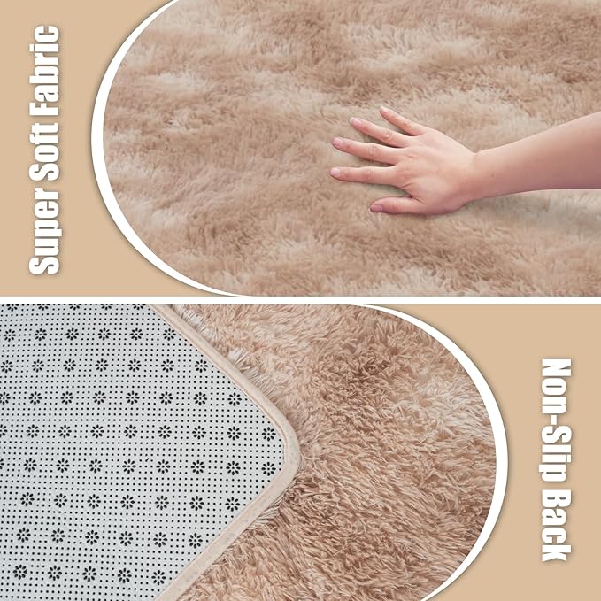 Shag Area Rug for Bedroom 3x5,Fluffy Area Rugs for Living Room,Soft Fuzzy Rug Non-Shedding Indoor Plush Carpet for Kids Bedroom Nursery Dorm Home Decor,Tie-Dyed Beige