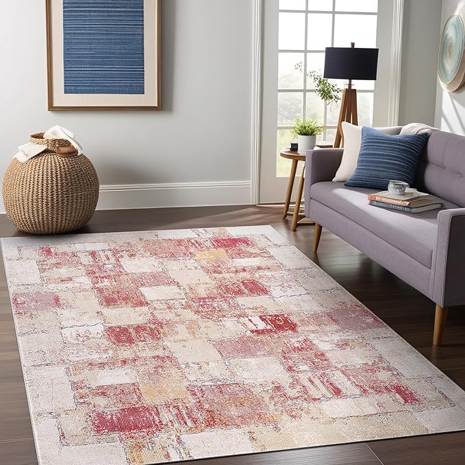 Beverly Rug Living Room Rug 4x6 Modern Luxury Ultra Soft Vintage Indoor Area Rugs for Kitchen Dining Room Stain Resistant Non Shedding Indoor Carpet Alfombras para Salas Modernas (4 x 6 Pink)