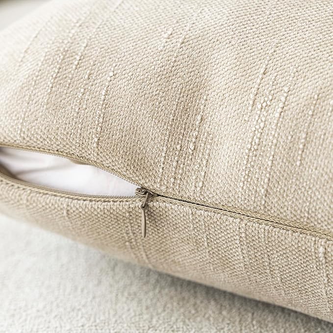 Foindtower Pack of 2 Soft Textured Throw Decorative Pillow Covers Lumbar Accent Solid Cushion Cover Cozy Neutral Farmhouse Pillow Case for Couch Sofa Bedroom Living Room 12x20 Inch, Beige