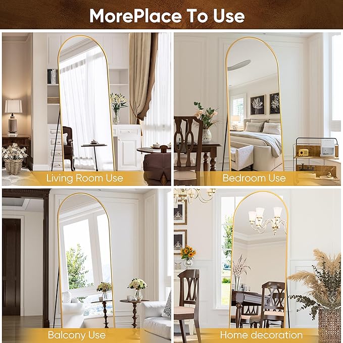 Antok Full Length Mirror, 71"x28" Arched Floor Mirror, Mirror Full Length with Stand, Wall Mounted Mirrors for Living Room Bedroom,Gold