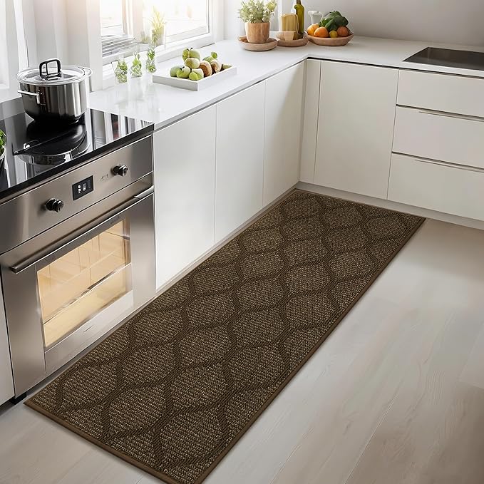 COSY HOMEER Kitchen Rug Non Slip Washable 24"x48", Absorbent Kitchen Mats for Floor, Runner Rugs for Kitchen Floor, 100% Polypropylene Kitchen Sink Rug (Brown)