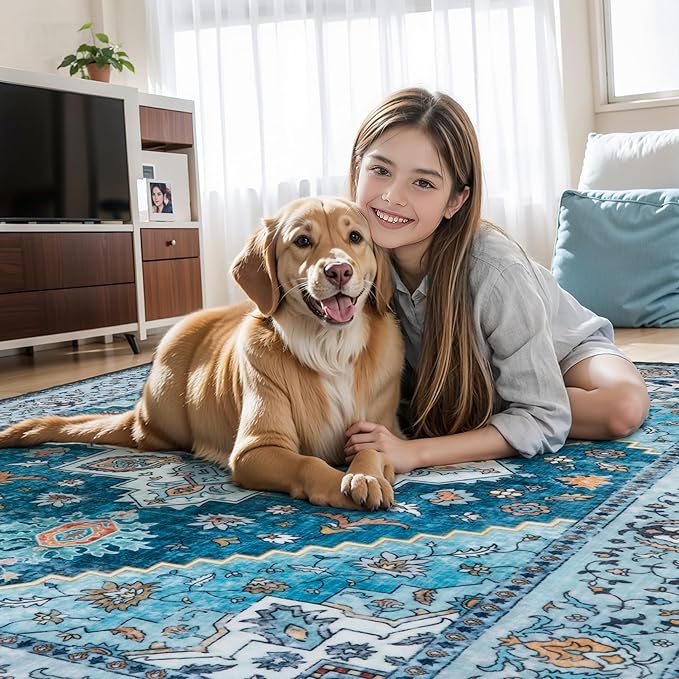 Tangsoo Blue 2x3 Washable Rug for Entryway, Vintage Non Slip Small Area Rug, Indoor Front Door Rug, Print Door Mat Small Carpet, Soft Low Pile Rugs for Entrance Kitchen Bedroom Home Decor