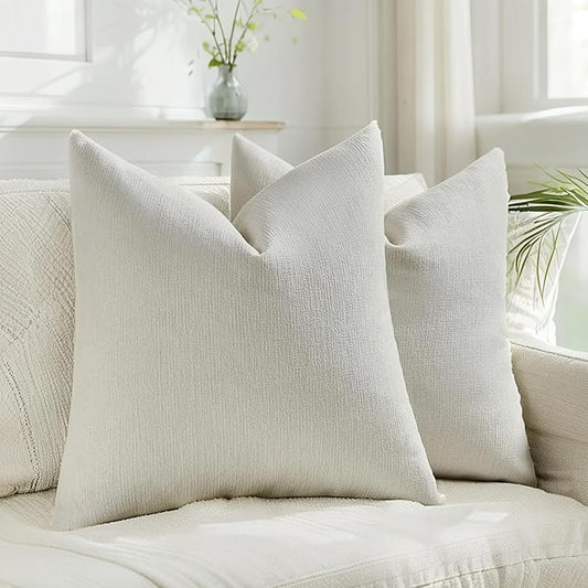 HAUSSY Cream White Throw Pillow Covers 24x24 Inch Set of 2,Boho Decorative Faux Linen Throw Pillows Cozy Farmhouse Accent Cushion Covers,Home Decor for Couch Sofa Bed Living Room