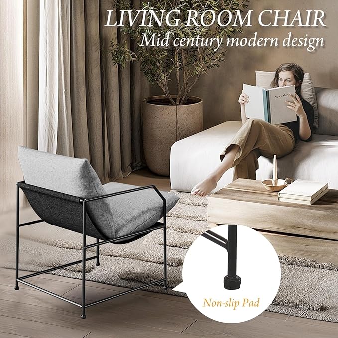 YEEFY Modern Mid Century Modern Accent Chair, Comfy Reading Chair for Living Room, Bedroom, Upholstered Lounge Chair(Gray, 1)