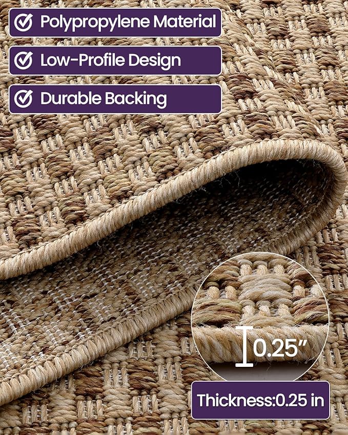 DEXI Dirt Trapper Door Mat, 31x48 Washable Doormat, Dirt Resistant and Absorbent, Easy Clean Low-Profile Floor Rugs for Entryway, Front Door, and Inside Entrance, Checkered Beige