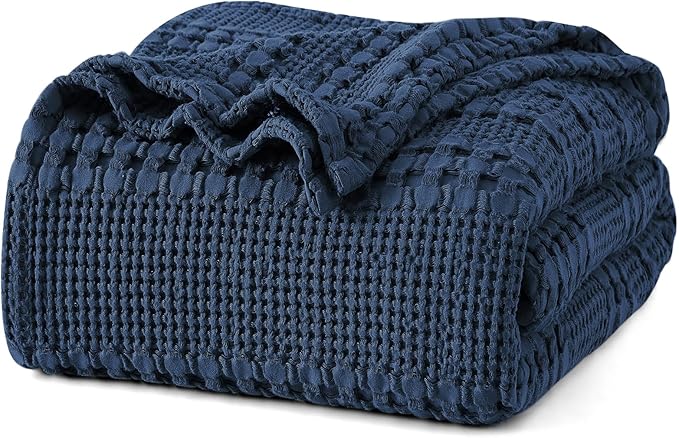 PHF 100% Cotton Waffle Weave Blanket Twin Size for Bed, Soft Lightweight & Breathable, All-Season Comfort, 300 GSM Luxury Aesthetic Blanket for Home Decor, 66"x90", Blue Sapphire