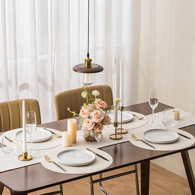 Jovono 15" Faux Leather Big Round Placemats Set of 8 - Washable Heat Resistant Non-Slip Dining Table Mats with Fabric Texture for Kitchen Home Party Decor, White