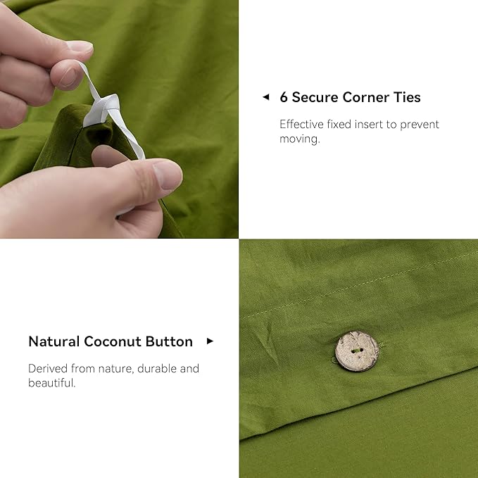 JELLYMONI Christmas Duvet Cover Twin Size - Avocado Green Comforter Cover with Button 100% Washed Cotton 2PCS Breathable Soft Solid Bedding Set Duvet Cover 68×90in & 1 Pillowcase (NO Comforter)