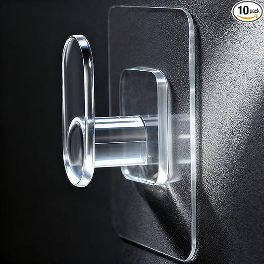 DELITON Clear Cute Storage Hooks, 10 Packs, Adhesion - Stick on Wall for Bathroom Towel&Hanging Robe, Coat